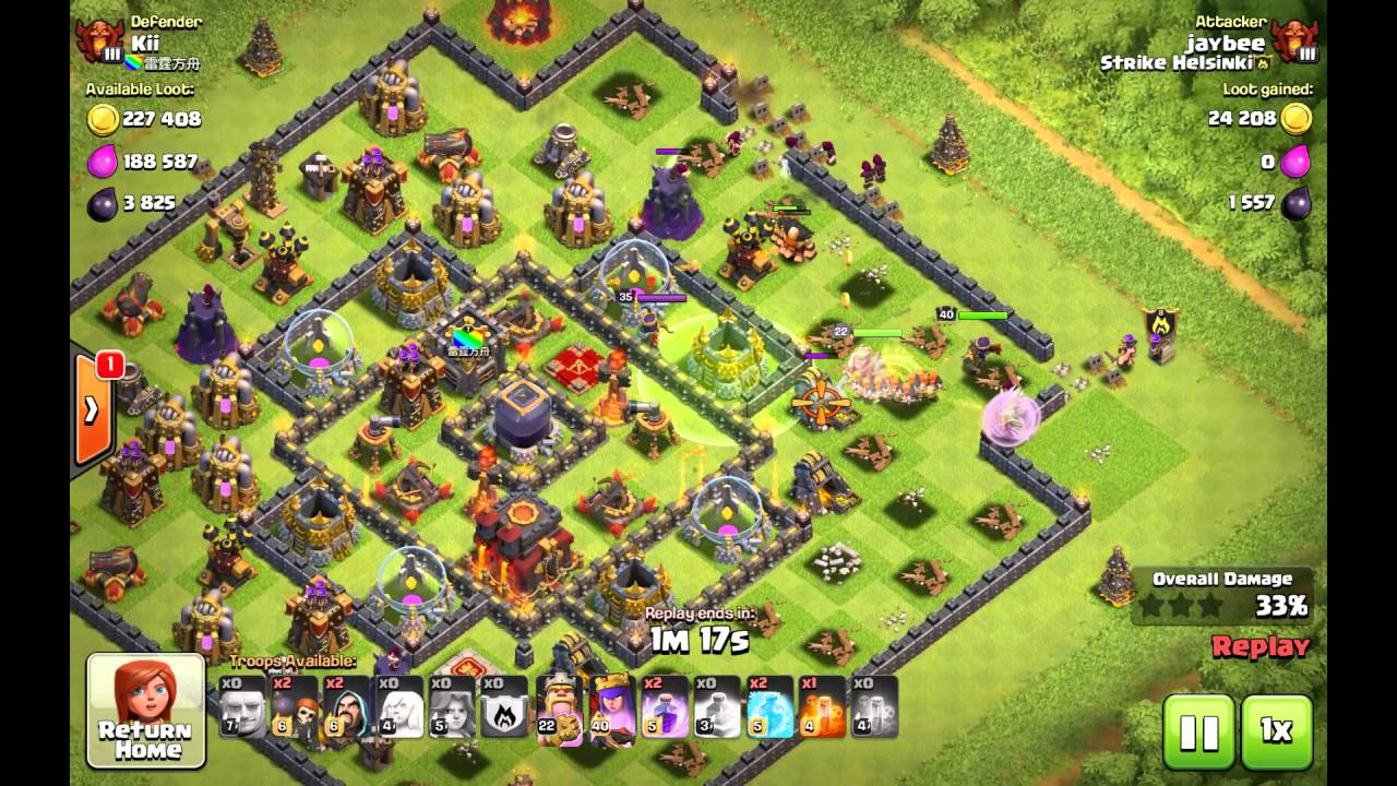 TH10 Queenwalk with level 5 valks. 3 stars with poor spell placement.