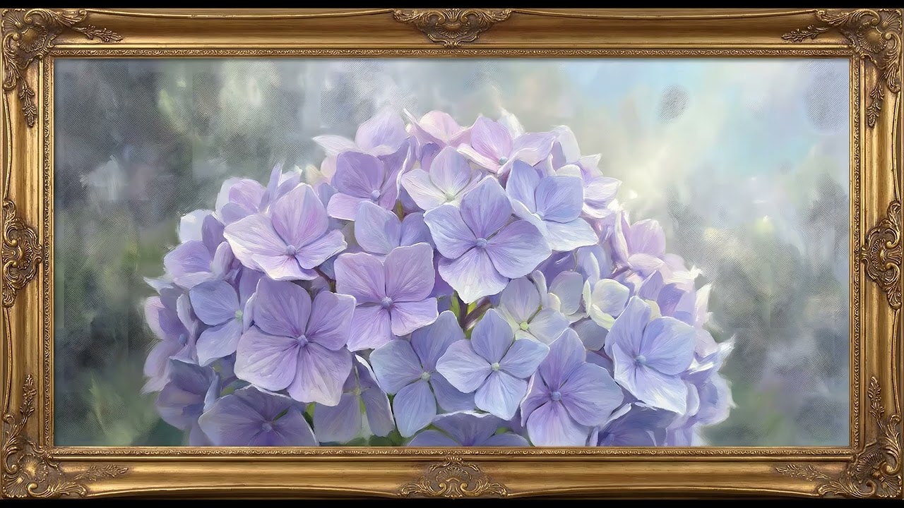 Soft Lavender Hydrangeas 4K | Gold Frame TV Art | 2 Hour Dreamy Floral Screensaver