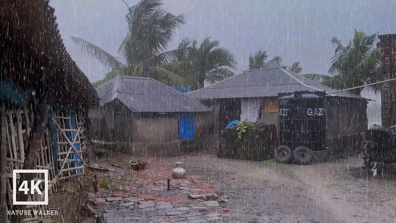 🌧️ Walking in Heavy Rain Village | 4K Relaxing Rain Walk | Nature Walker