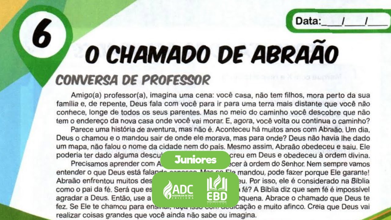 EBD Lição 06 | JUNIORES | O Chamado De Abraão.