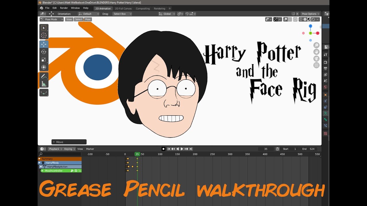 Face Rigging 2D Harry Potter In Blender Grease Pencil (behind the scenes)