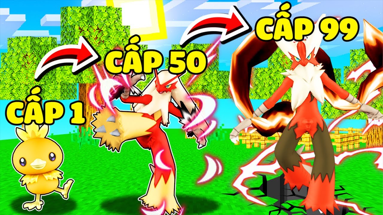 JACK EM BÉ GÀ LỬA CẤP 1 TIẾN HÓA THÀNH GÀ LỬA MEGA CẤP 99 TRONG MINECRAFT*POKEMON BLAZIKEN SIÊU MẠNH