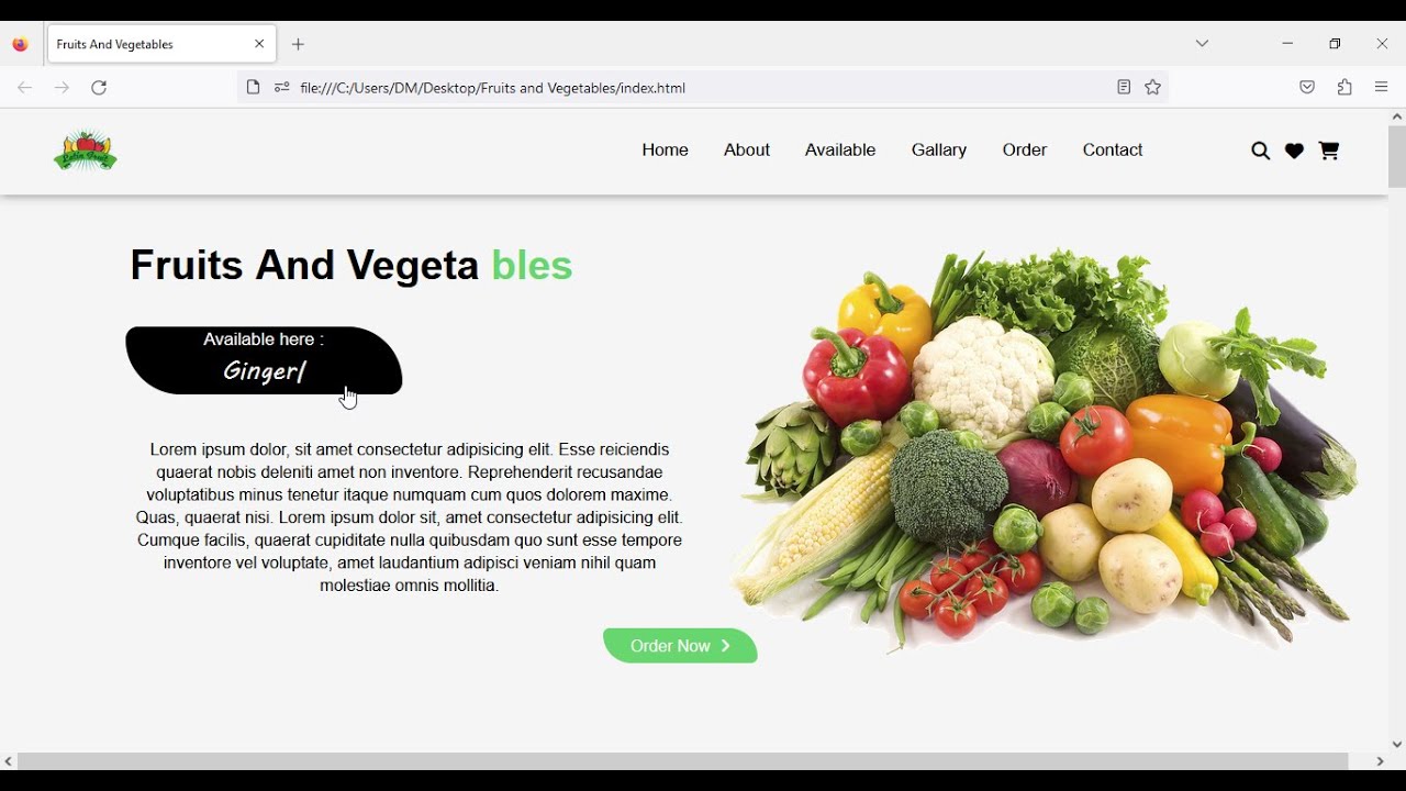 How to make Fruits And Vegetables website using  | Html | css | js | Build Multipage Simple website