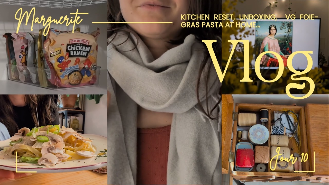 Kitchen reset, unboxing,  cooking creamy vegetarian foie-gras pasta at home... - VLOG