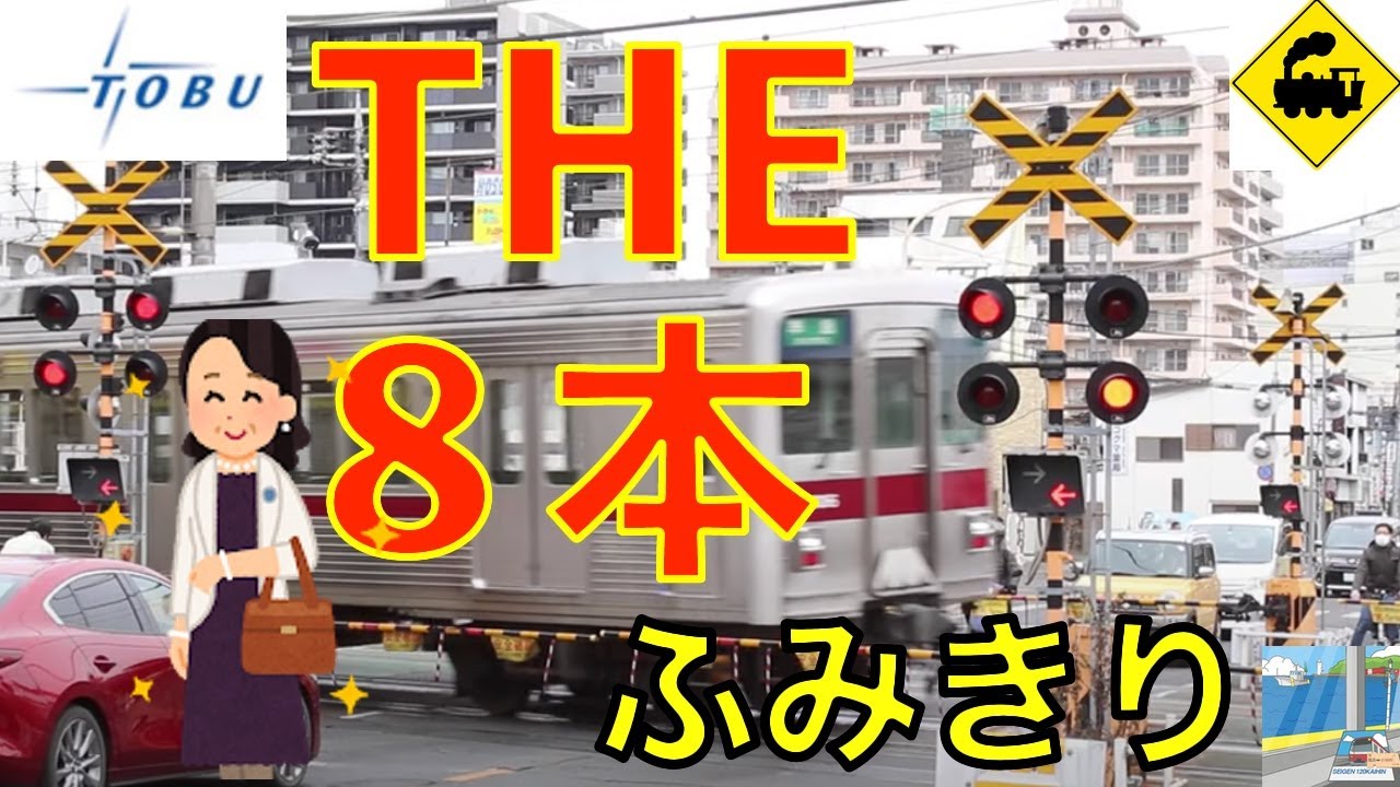 【踏切】THE8本遮断棒踏切　東武東上線　Japan Railway crossing Tobu LINE RAILWAY(Saitama japan)