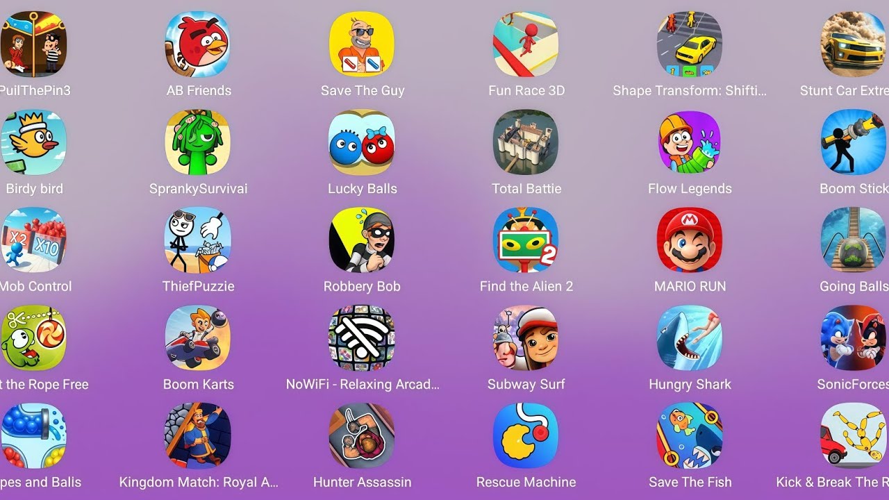 Spranky Survival, Subway Surf, Fun Race 3D, Flow legends, Angry birds, Boom Sticks
