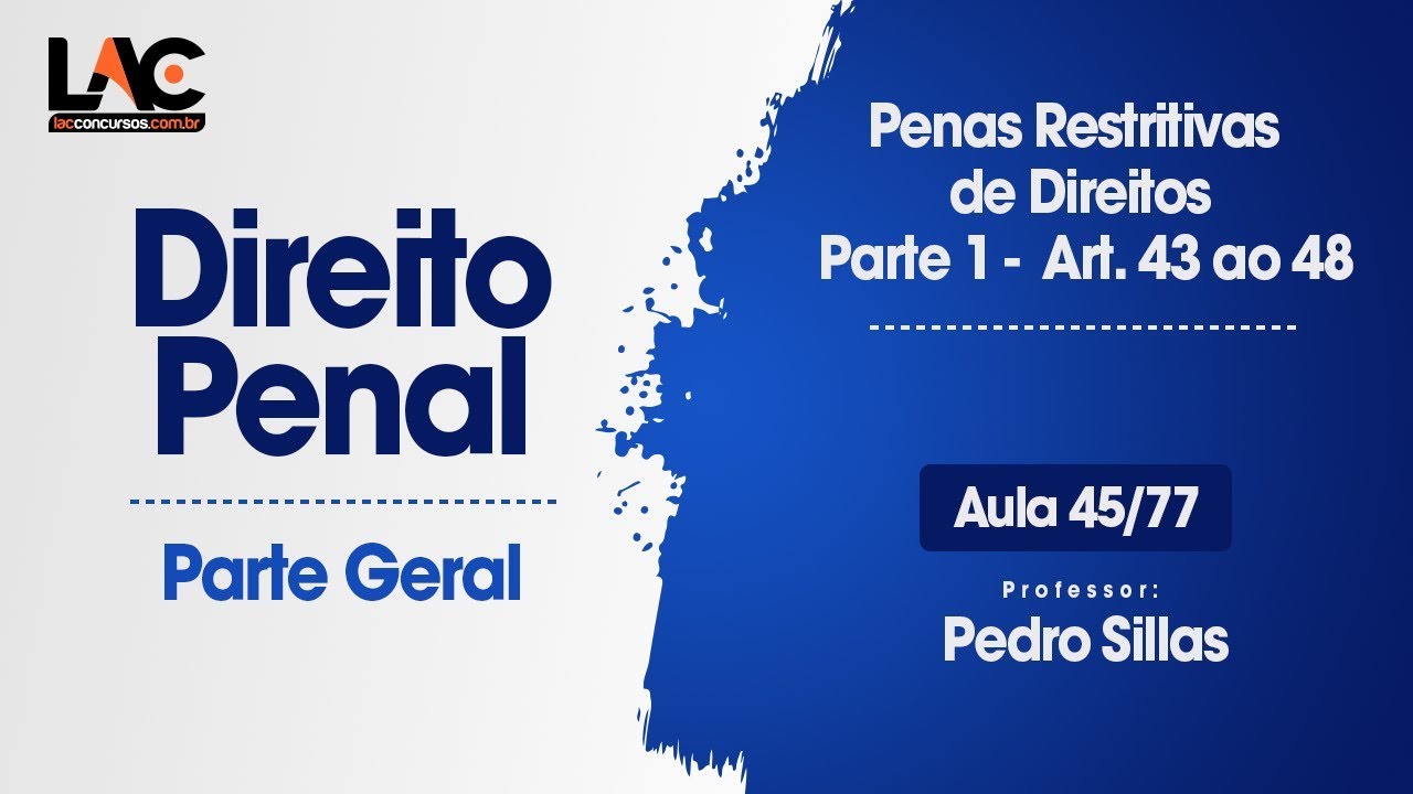 Penas Restritivas de Direitos  Parte 1 -  Art. 43 ao 48 - Direito Penal - 45/77