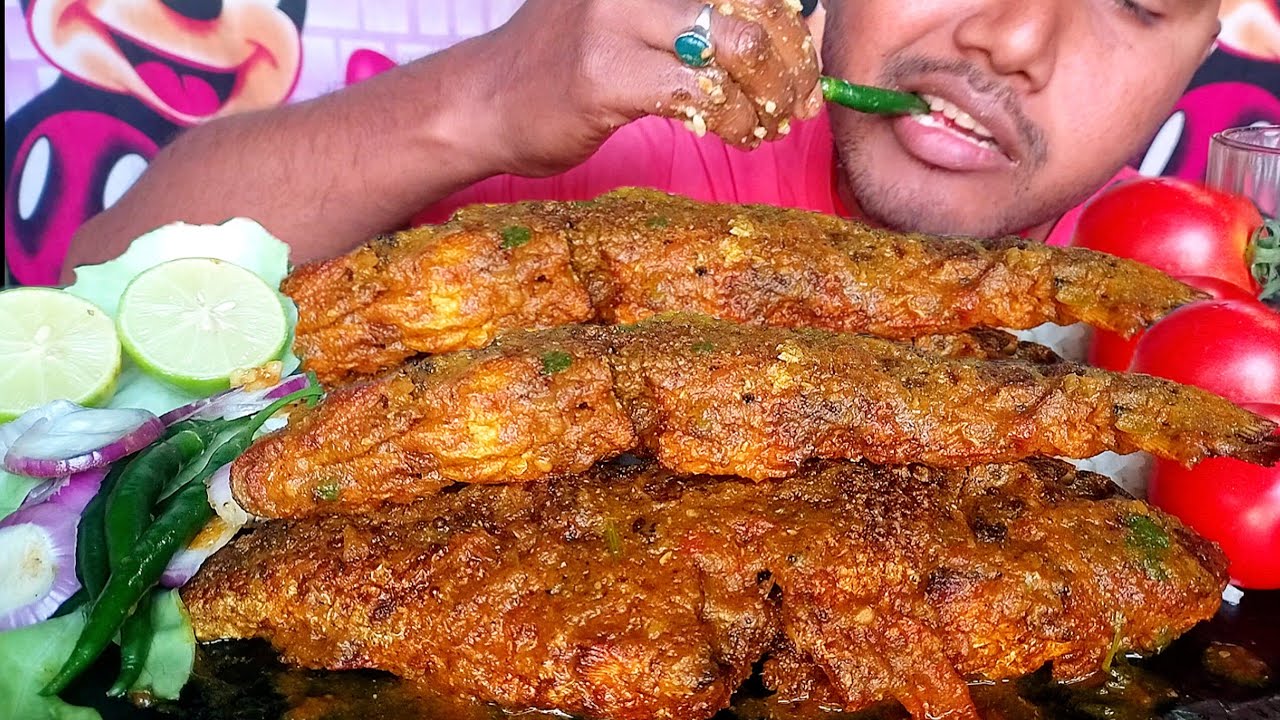Eating Spicy King Fish Curry, Full Fish Fry With White Rice Tomato 