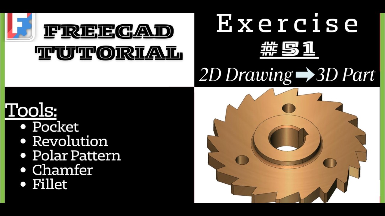 FreeCAD Tutorial for beginners, 3D Exercise_#51__2D drawing to 3D solid part