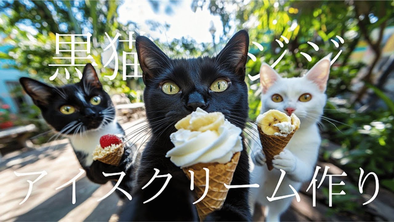 黒猫ジジのアイスクリーム作り🍨