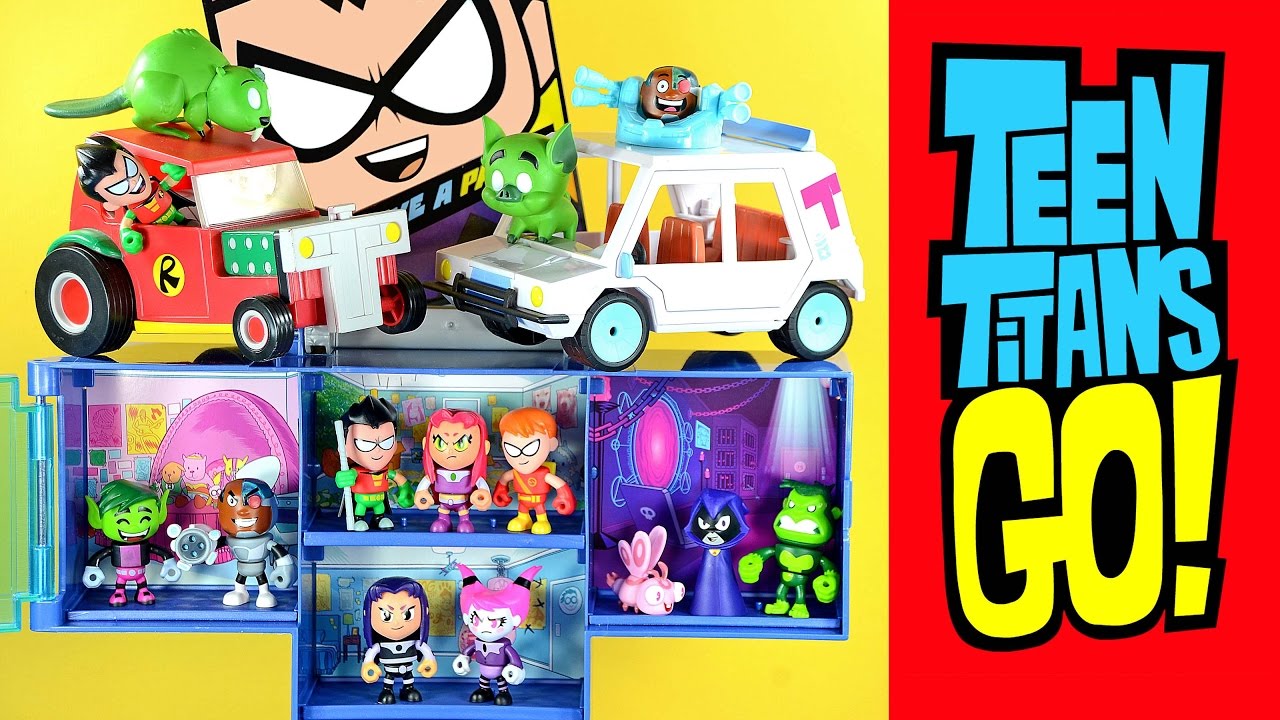 Teen Titans Go! T-Tower & T-Car Playset w/ Robin Raven Beast Boy Cyborg Starfire & Silkie