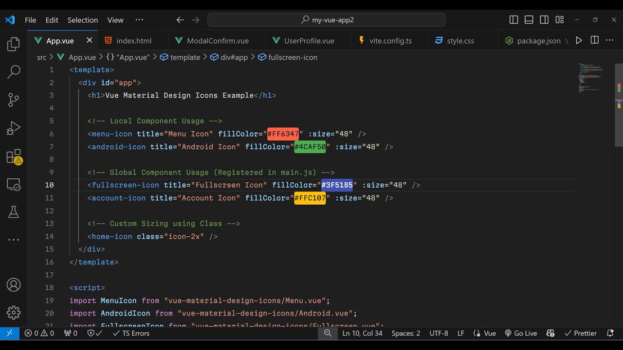 Vue.js 3 Tutorial to Show Material Design SVG Icons Using vue-material-design-icons in TS