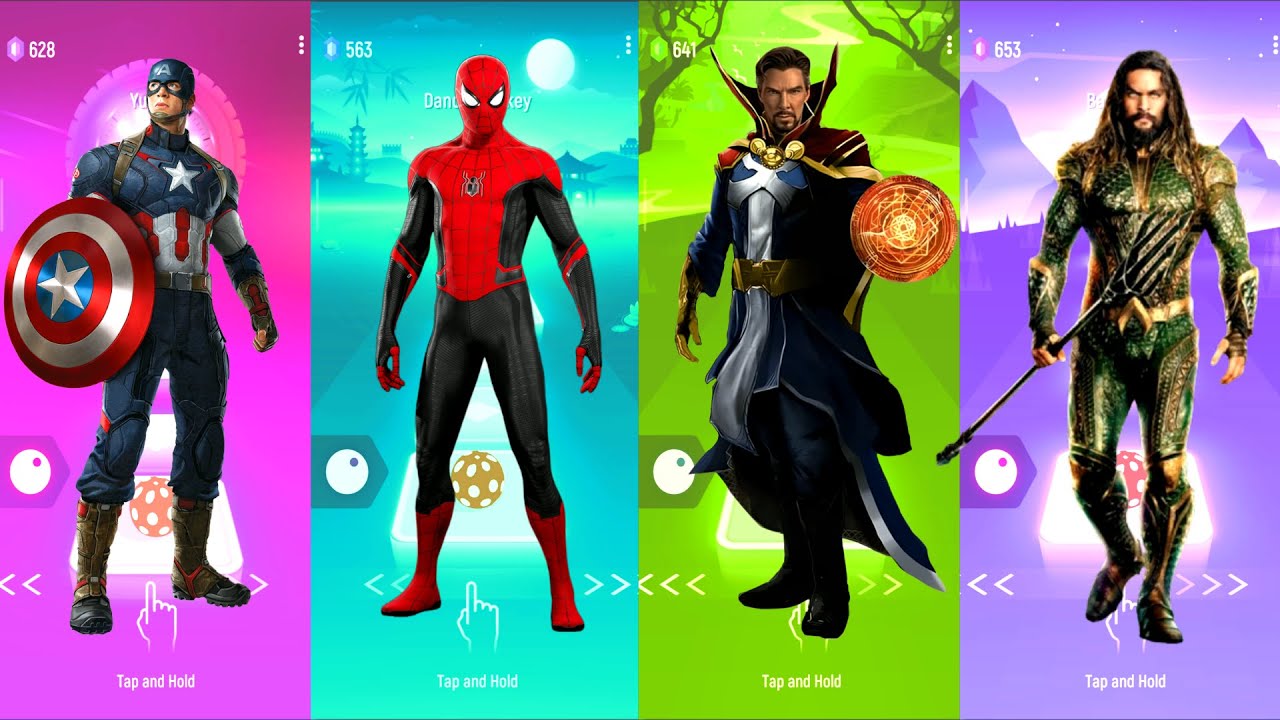 Captain America 🆚 Spiderman 🆚 Doctor Strange 🆚 Aquaman | Marvel Heroes | Tiles Hop Fun Ball