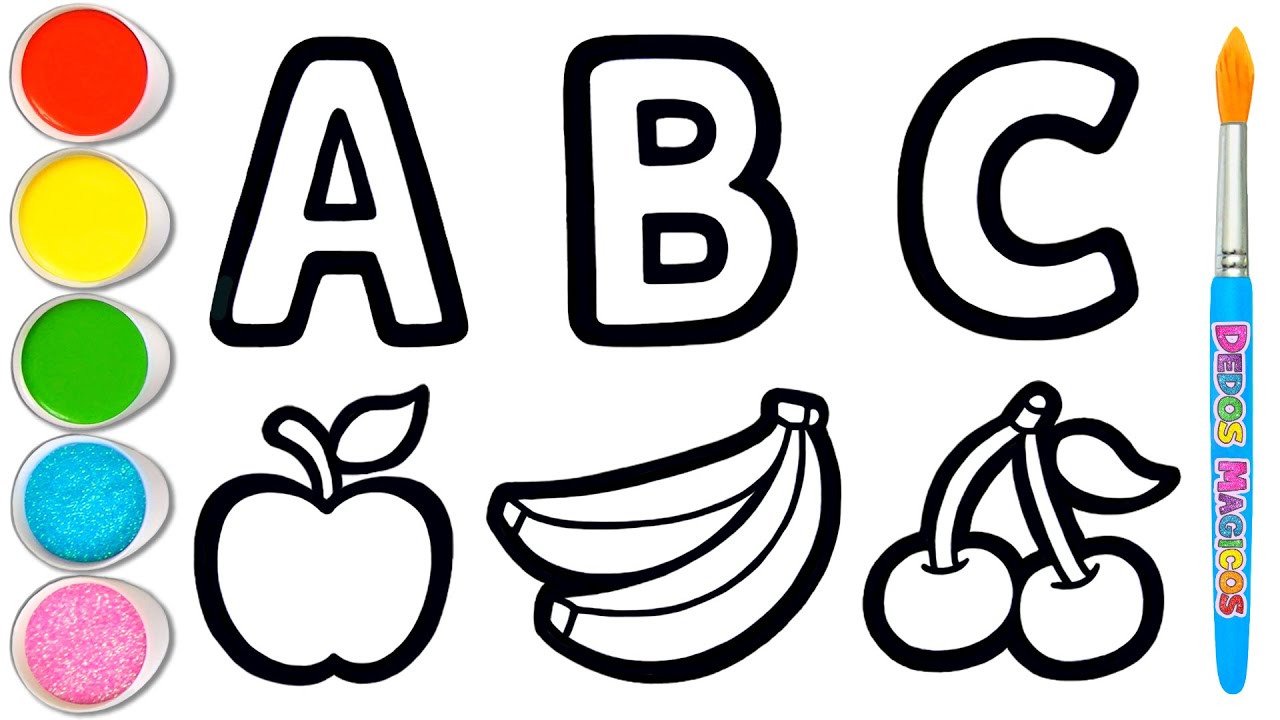 Dibujar, Pintar y Colorear el ABC y Frutas en Inglés 🔤🍎🍌🍒 Aprende Letras #163
