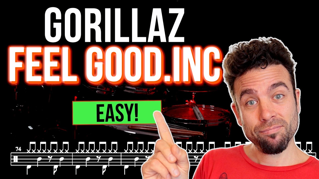 Gorillaz - Feel Good Inc - Drum cover (with scrolling drum score)