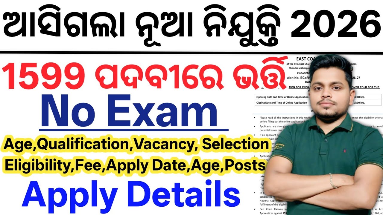 ଆସିଗଲା 1599 ଟି ପଦବୀରେ ନୂଆ ନିଯୁକ୍ତି 2026// No Exam// Full Apply Details// Latest Govt Jobs Odisha