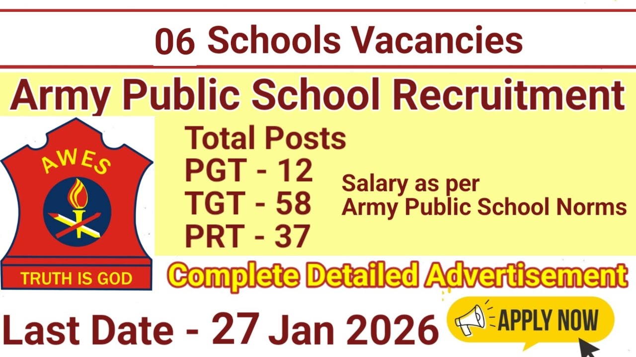 Army Public School Teacher Vacancy 2026 | 6 APS Recruitment | PGT TGT PRT Jobs #teachervacancy #aps