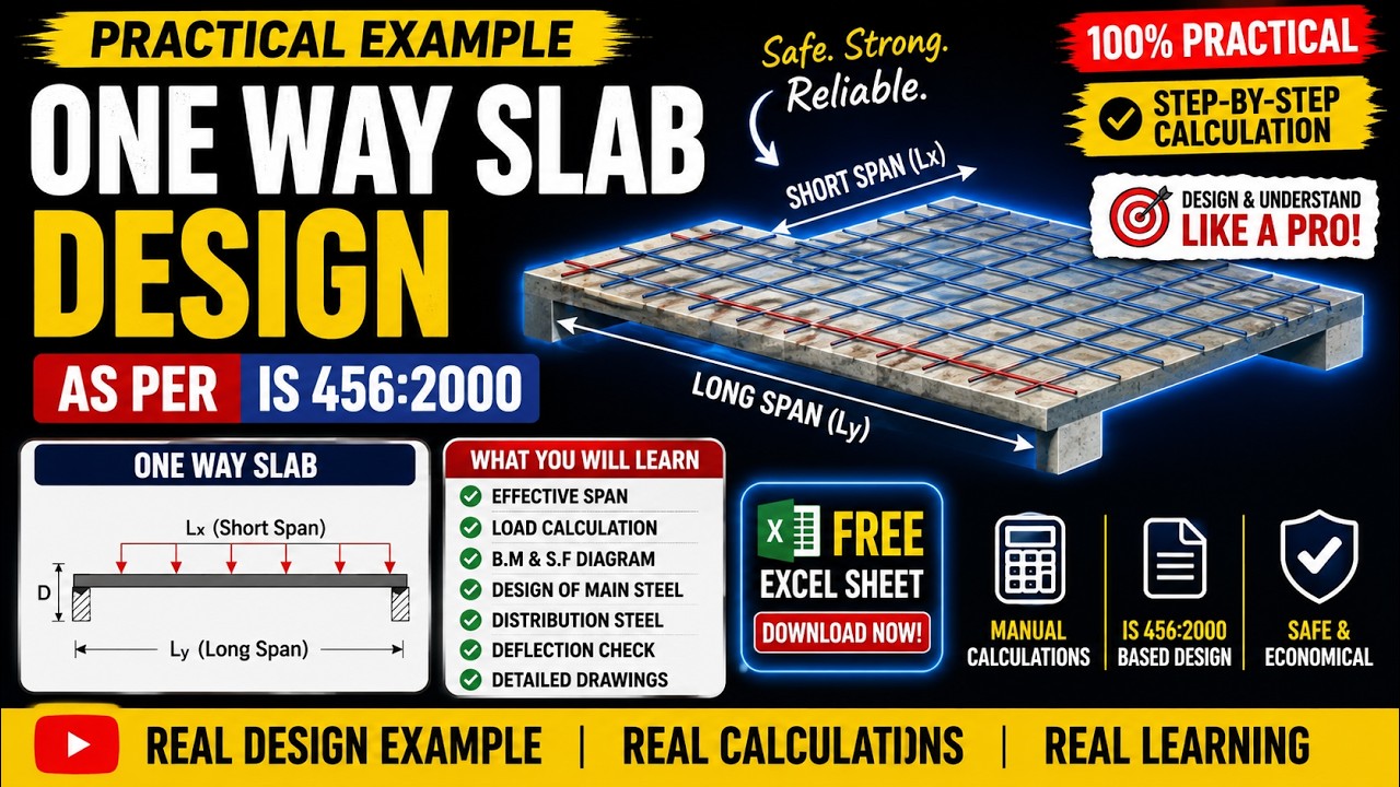 One Way Slab Design | IS 456:2000 | Free Excel Sheet