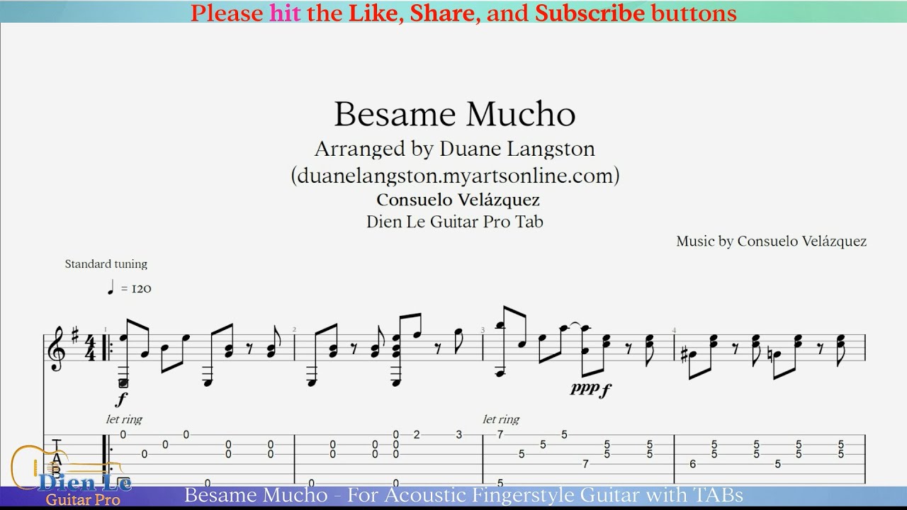 Besame Mucho - For Acoustic Fingerstyle Guitar with TABs