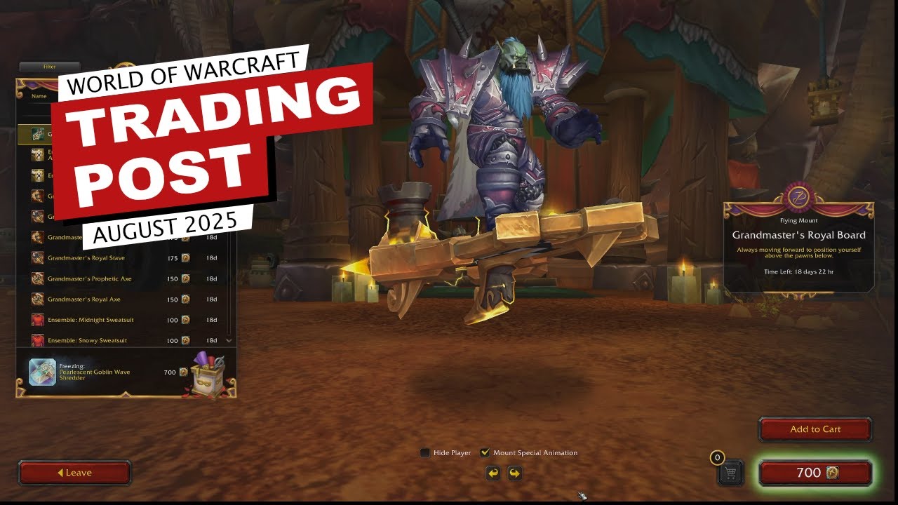 World of Warcraft – Trading Post August 2025 | New Chess-Themed Mounts, Transmog & More!
