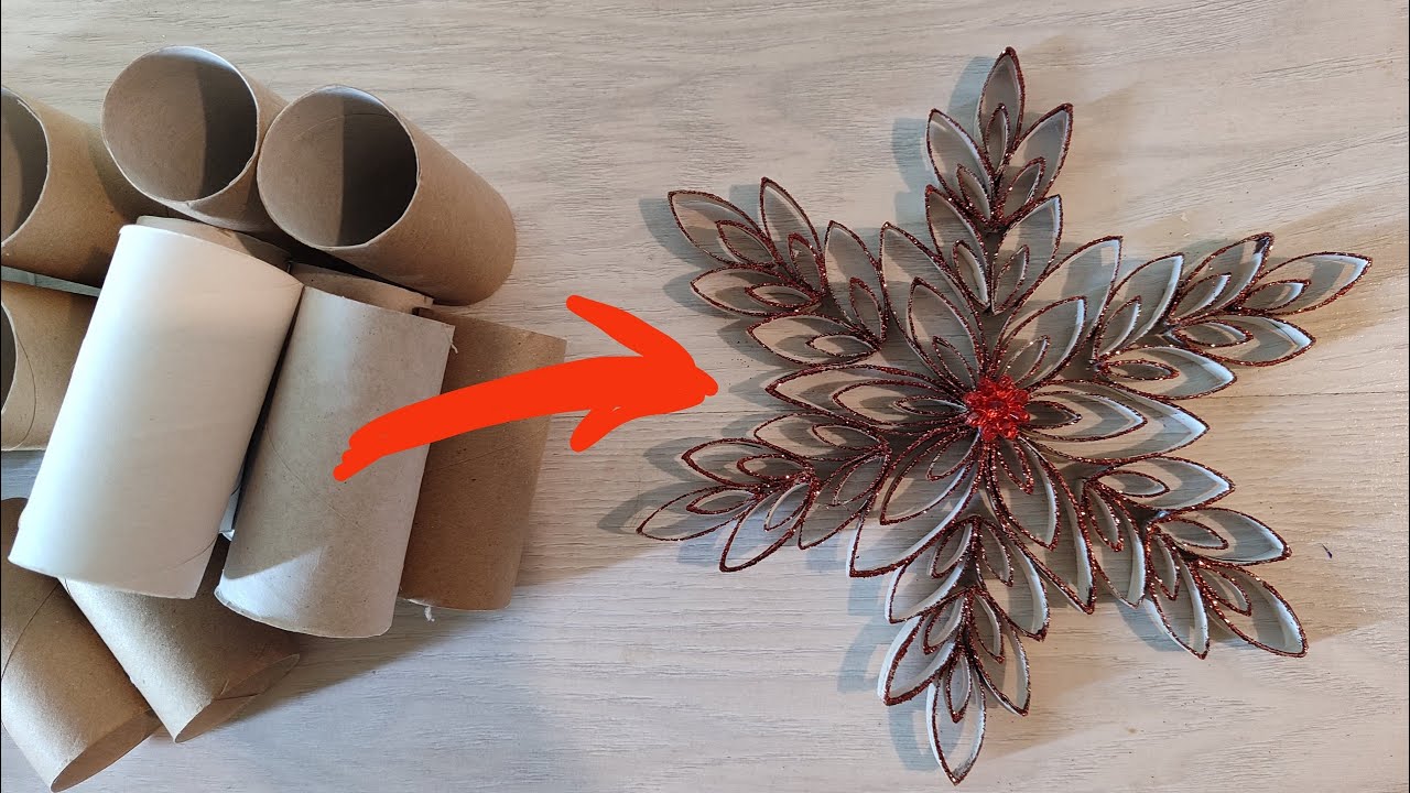 Идея!!! Снежинка из втулок от туалетной бумаги. Original snowflake made from toilet paper rolls