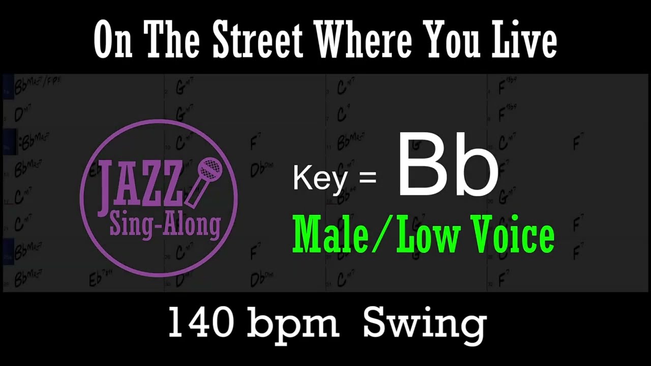 On The Street Where You Live - Backing Track with Intro + Lyrics in Bb (Male) - Jazz Sing-Along
