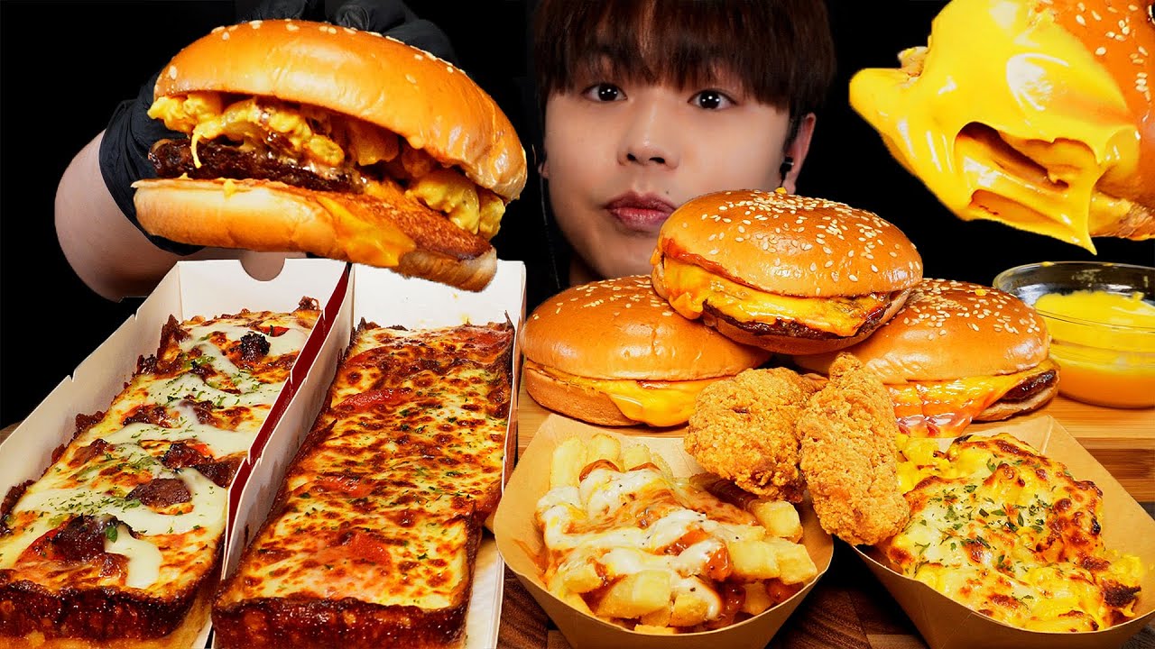 치즈버거 페퍼로니피자 맥앤치즈 치즈프라이 먹방! Cheeseburger Pizza Mac and Cheese【한국어 자막】ASMR MUKBANG