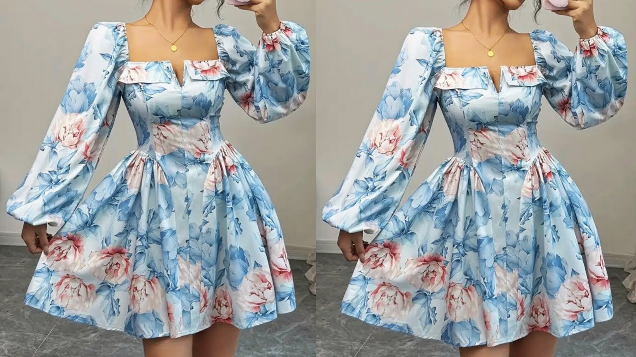 How to Cut and Sew Trendy Side Gathered Dress with Off-Shoulder Sleeve and Cape