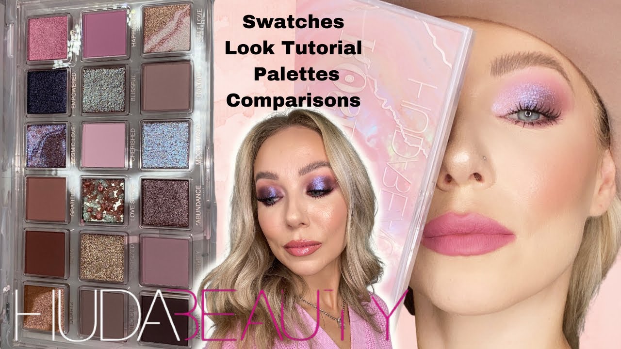 HUDA BEAUTY ROSE QUARTZ EYESHADOW PALETTE +SWATCHES +COMPARISONS + EYE MAKEUP  TUTORIAL