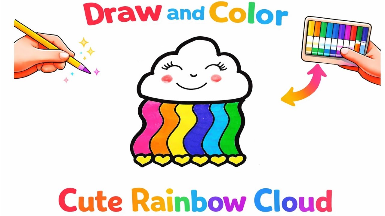 How To Draw A Rainbow Heart Cloud very Cute | Valentine Heart Rainbow Cloud | very easy drawing