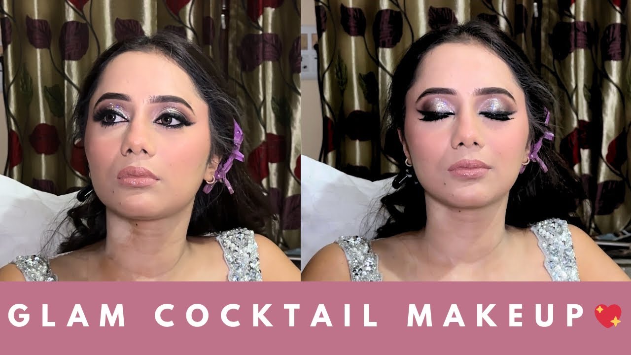 Glam Cocktail Makeup Tutorial by ​⁠​⁠@Amanmakeupartist| Glossy Dewy Makeup| Glitter eyemakeup