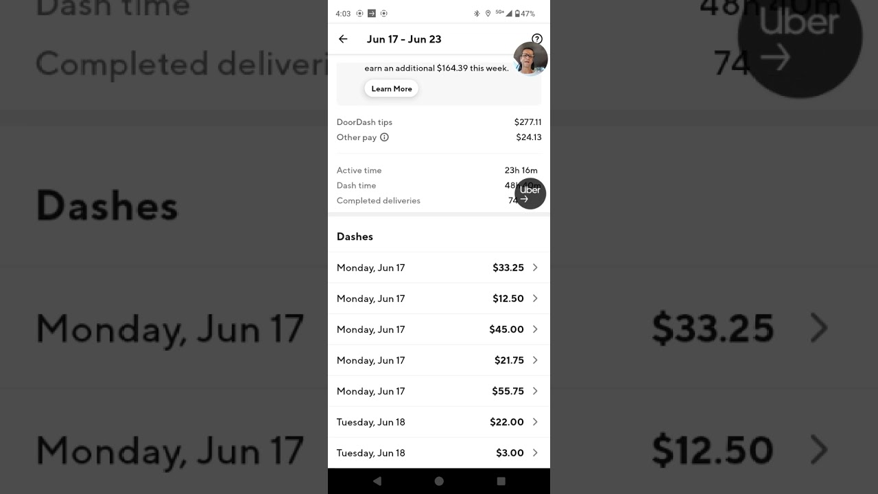 Full-time Doordash Driver Pay - One Week of Earnings #doordash