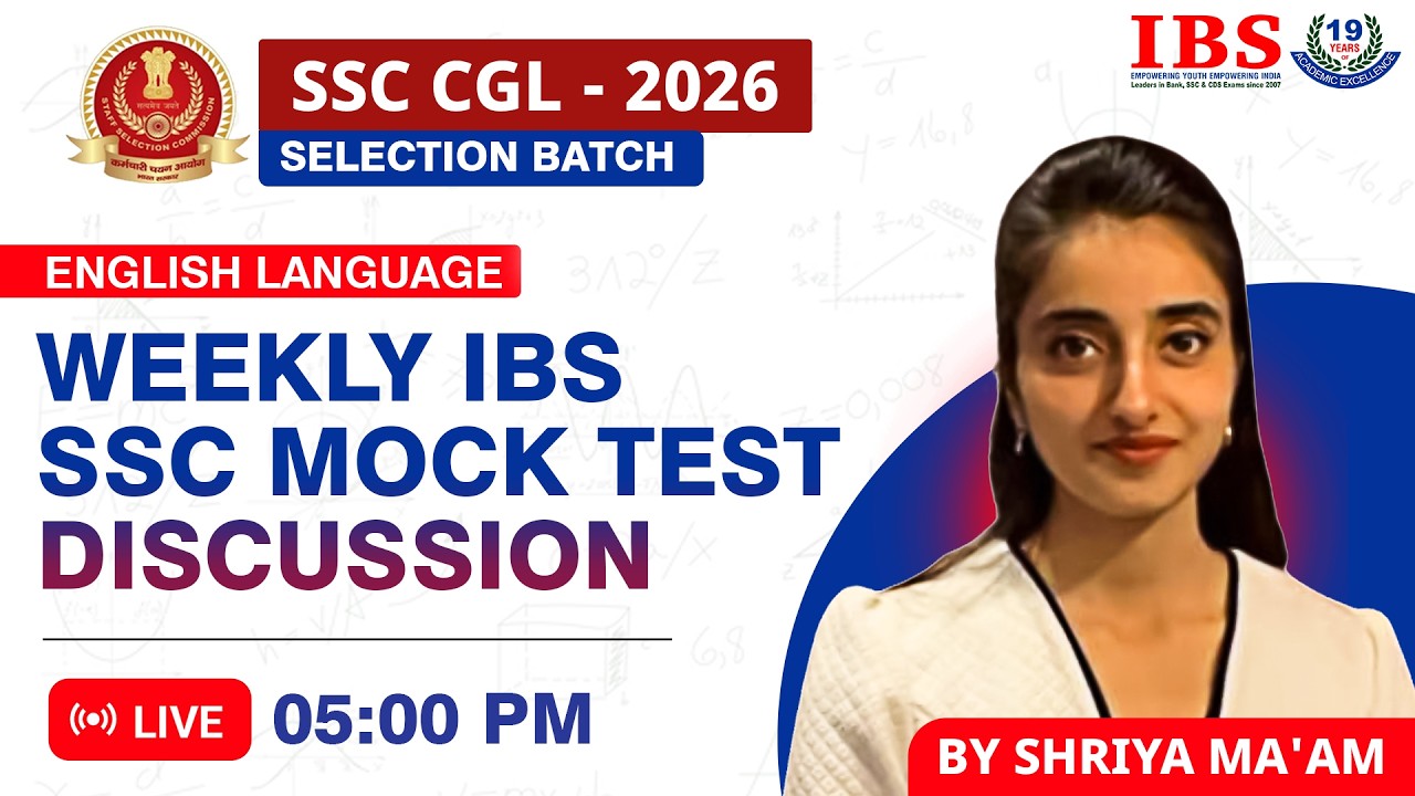 LIVE 05 : 00 PM|| SSC CGL SELECTION BATCH 2026||WEEKLY MOCK TEST DISCUSSION ENGLISH || SHRIYA MA'AM