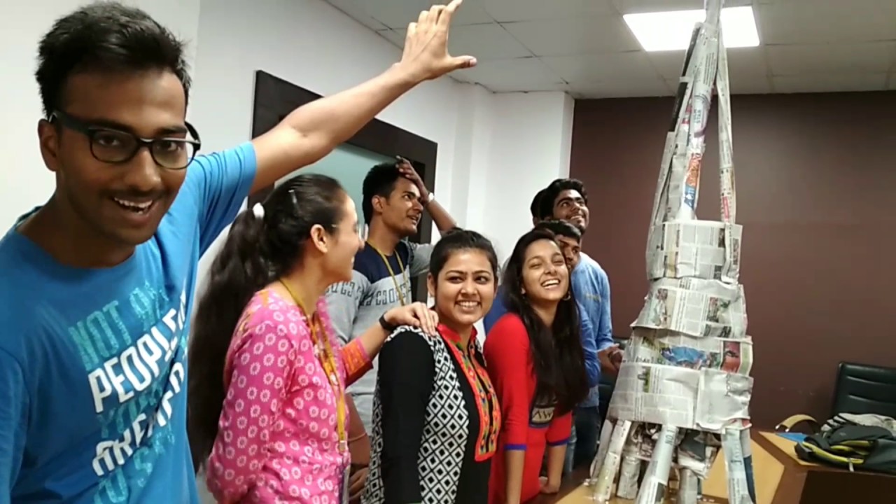 Best team building activity- newspaper tower building by Engineering students