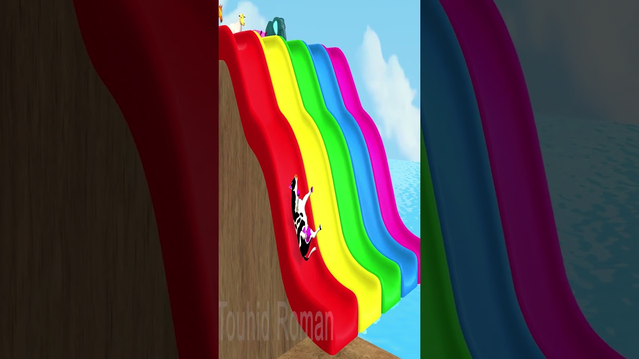 Paint & Animals Duck, Cow, Gorilla, Tiger, Elephant, Fountain Crossing Water Cartoon Game
