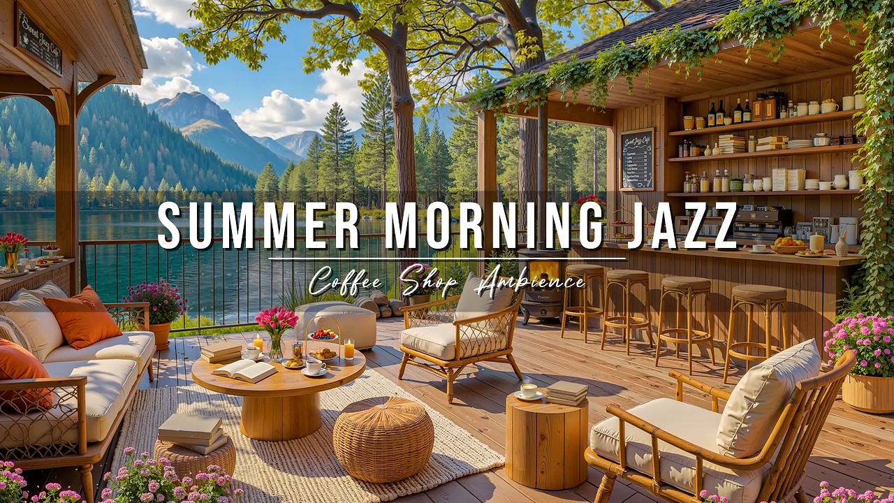 Fresh June Summer Morning ☀️Outdoor Coffee Shop Ambience ~ Smooth Piano Jazz Music to Start Your Day