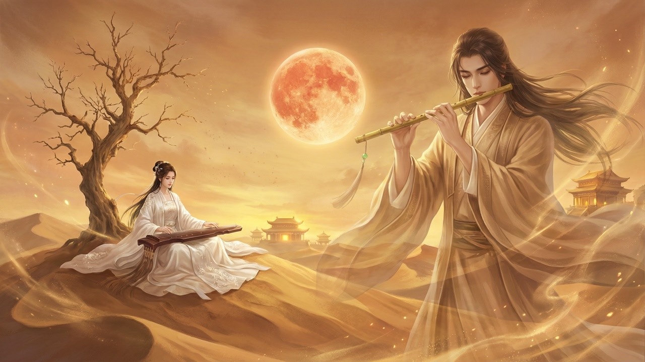 Chinese Zen Music: Bamboo Flute & Guzheng | Deep Sleep, Desert Healing & Relaxing Music