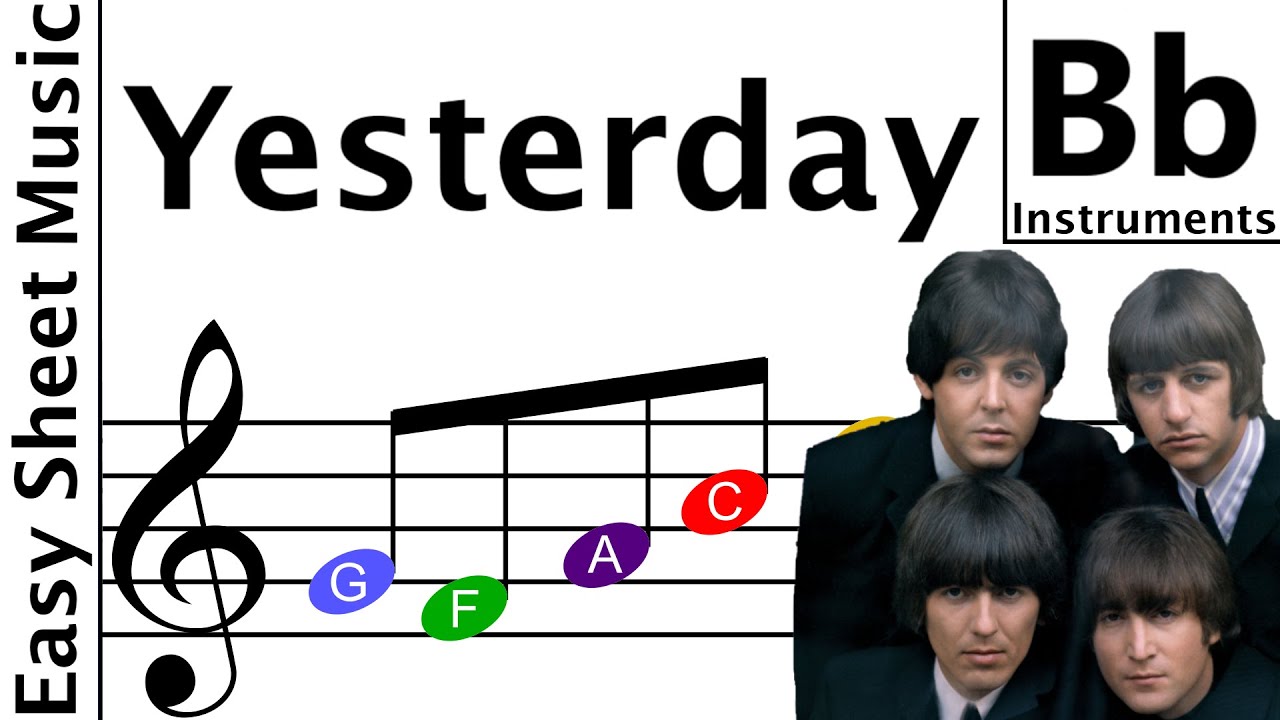 Yesterday - Beginner Sheet Music Bb Instruments with Easy Notes & Letters
