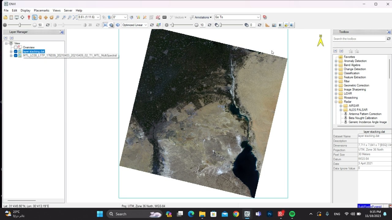 طريقة عمل layer stacking , resize علي الواجهة الحديثة لبرنامج  5.6 envi