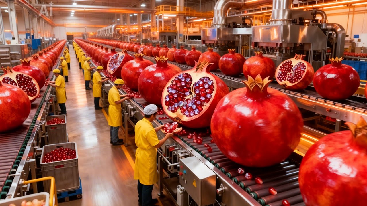 Modern Pomegranate Factory : Inside Pomegranate Processing line.
