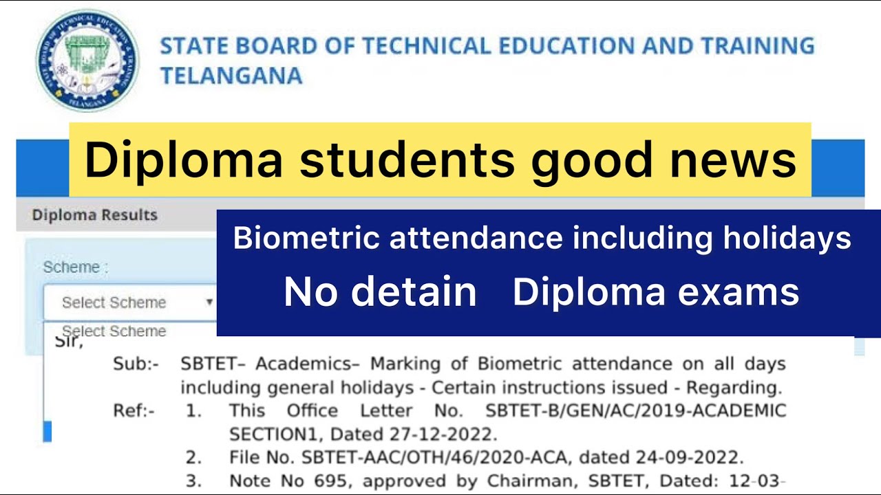 TS SBTET DIPLOMA STUDENTS GOOD NEWS | BIOMETRIC ATTENDANCE INCLUDING HOLIDAYS LESS THAN 65 %