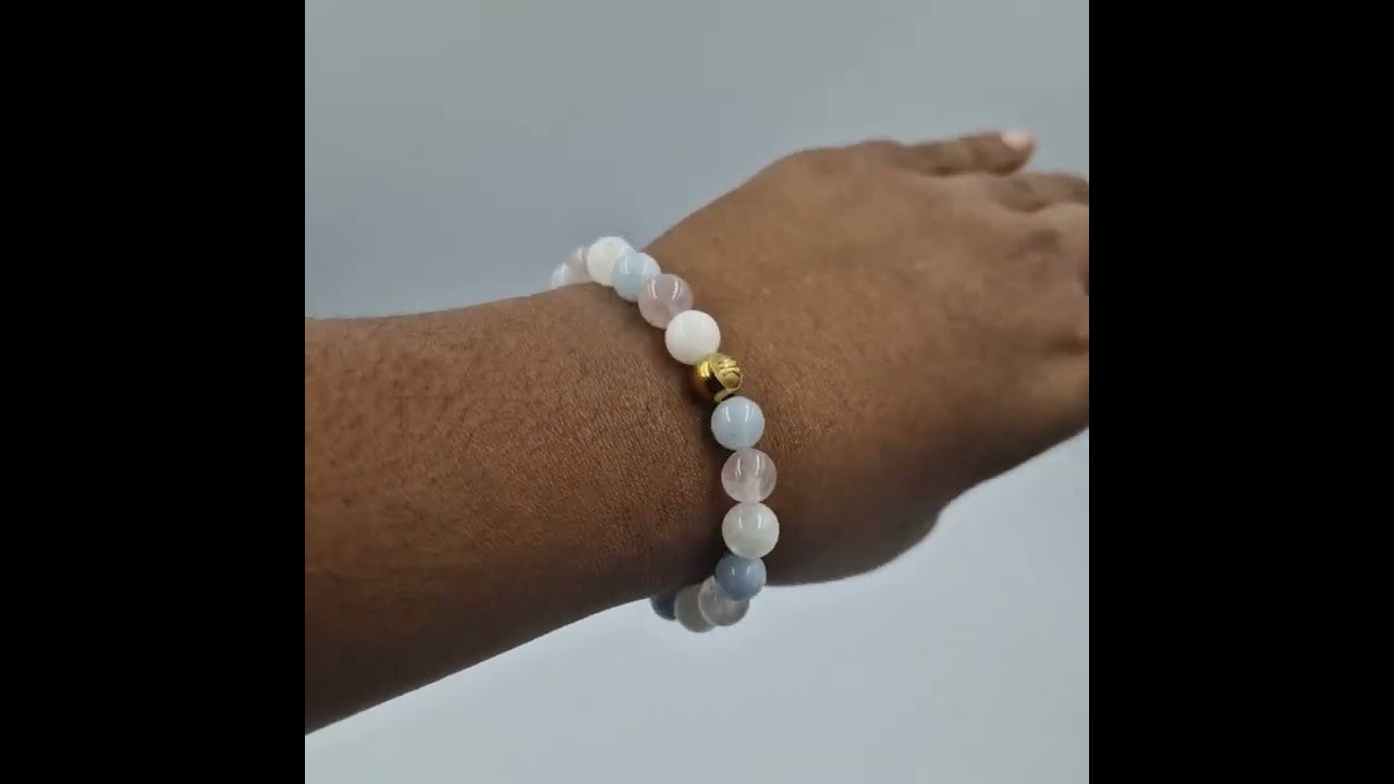 Bracelet GROSSESSE en Pierre de lune blanche, Quartz rose et Aigue-marine par Shivshakti