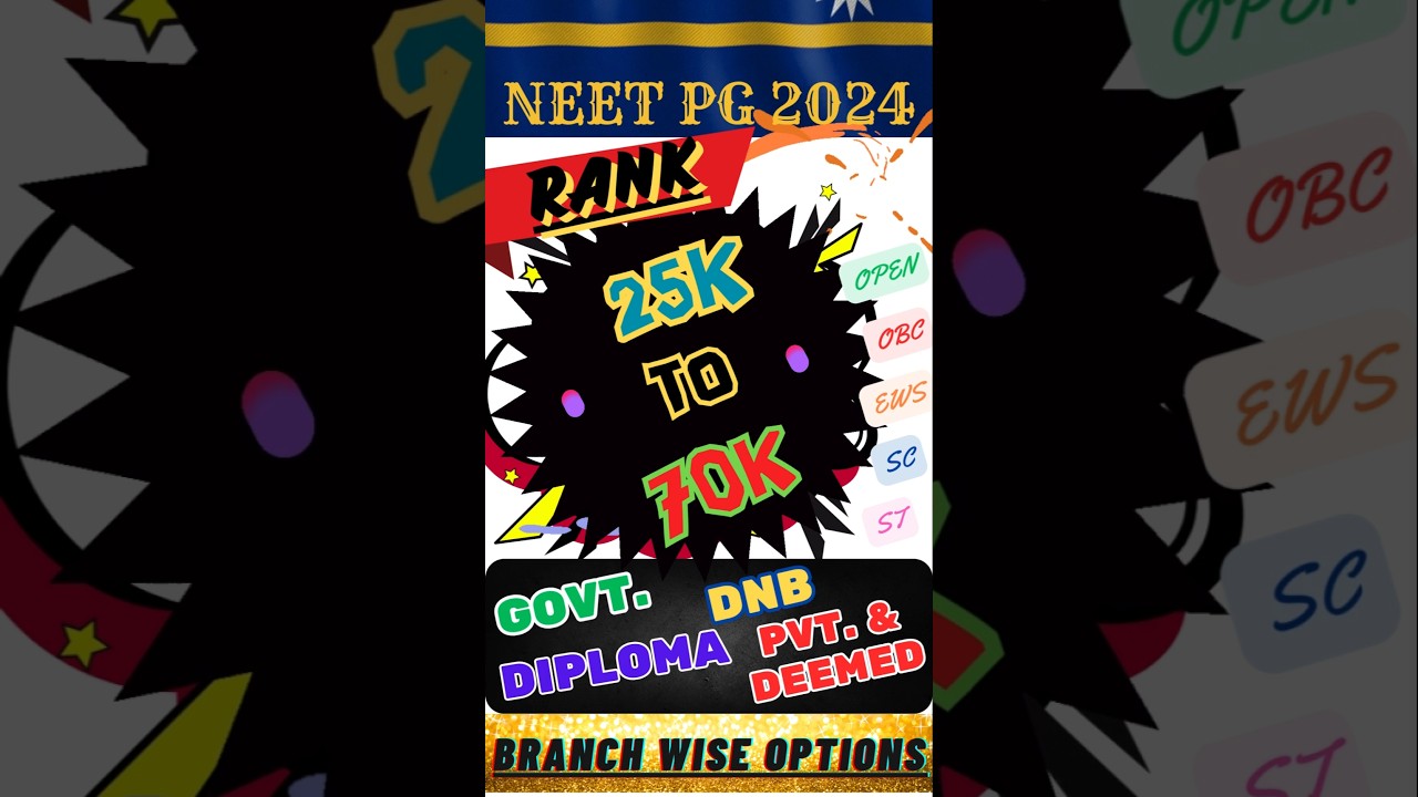 NEET PG 2024: ✨Rank 25K-65K? Govt, DNB, Diploma & Private Branch Options in NEET PG COUNSELLING