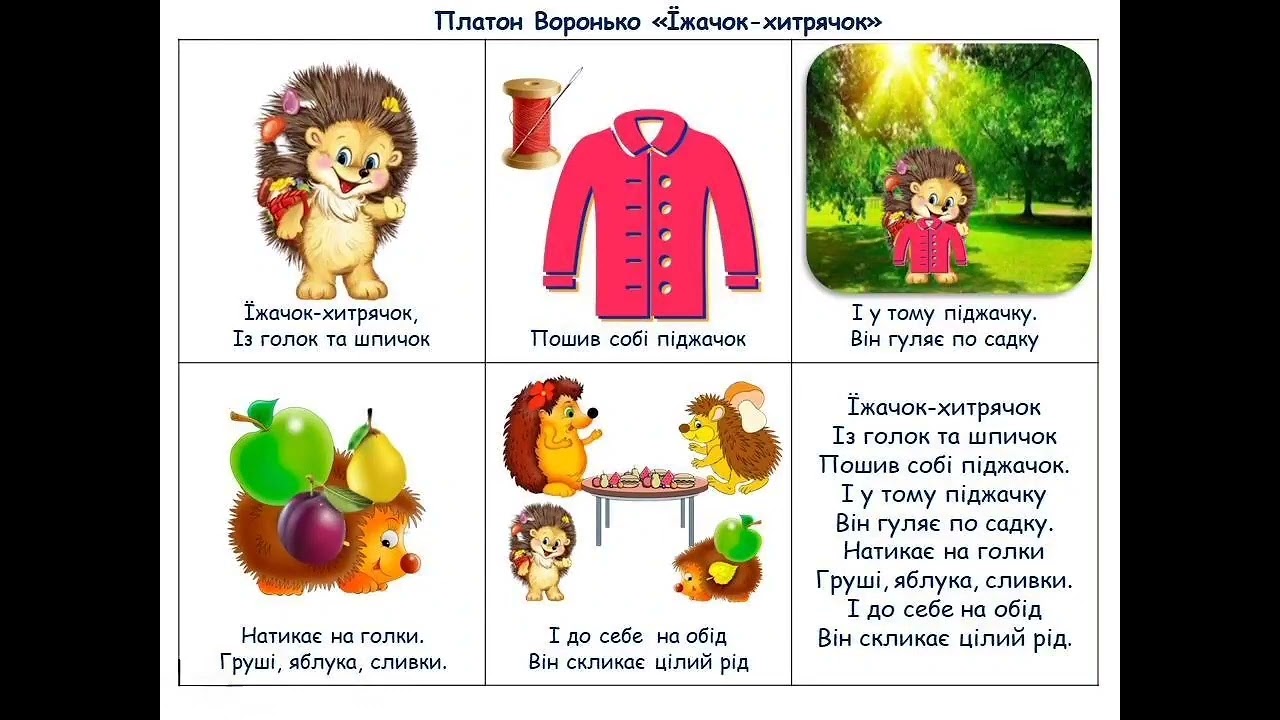 Розвиток мовлення «Вивчення вірша П. Воронька «Їжачок-хитрячок» (молодша група)