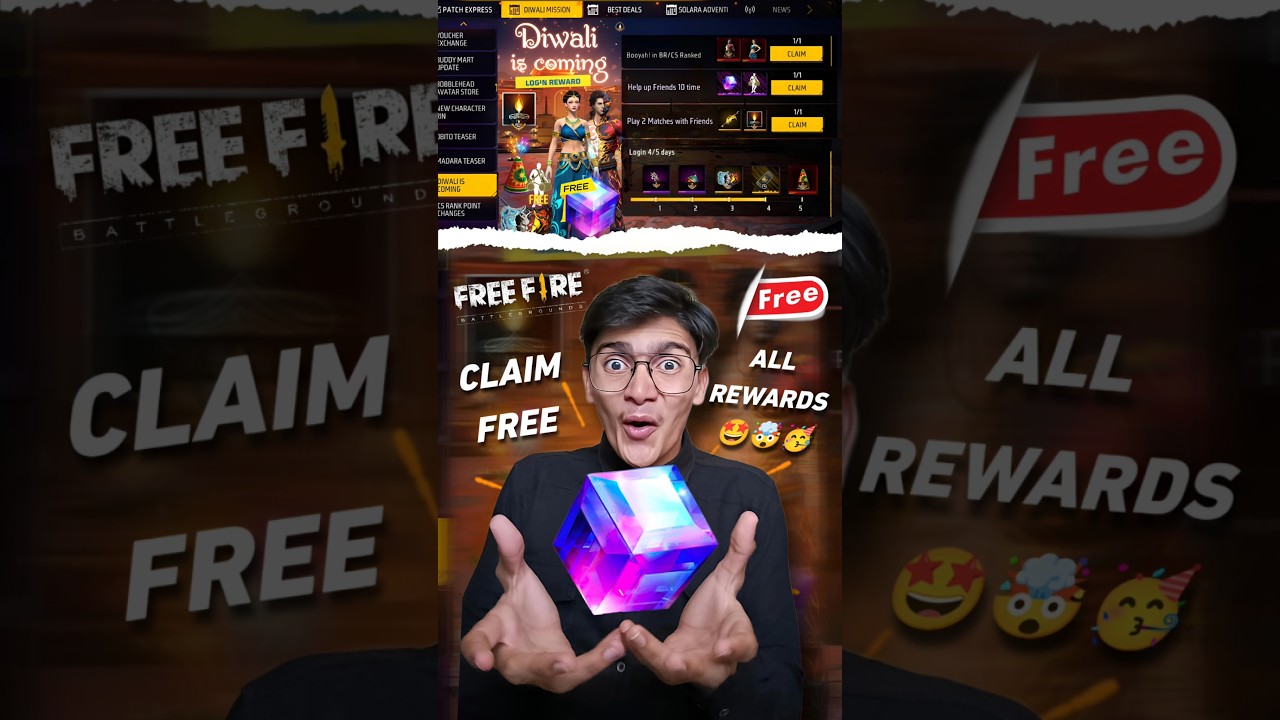 DIWALI EVENT ALL FREE REWARDS CONFIRM 🤯 | FREE FIRE DIWALI EVENT FREE MAGIC CUBE 🤩 #shorts #freefire