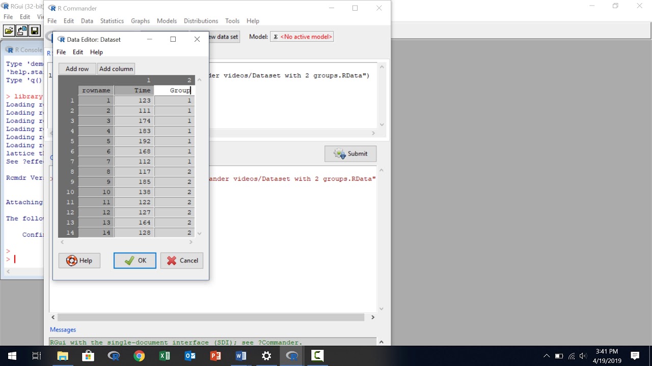 R commander loading and saving dataset