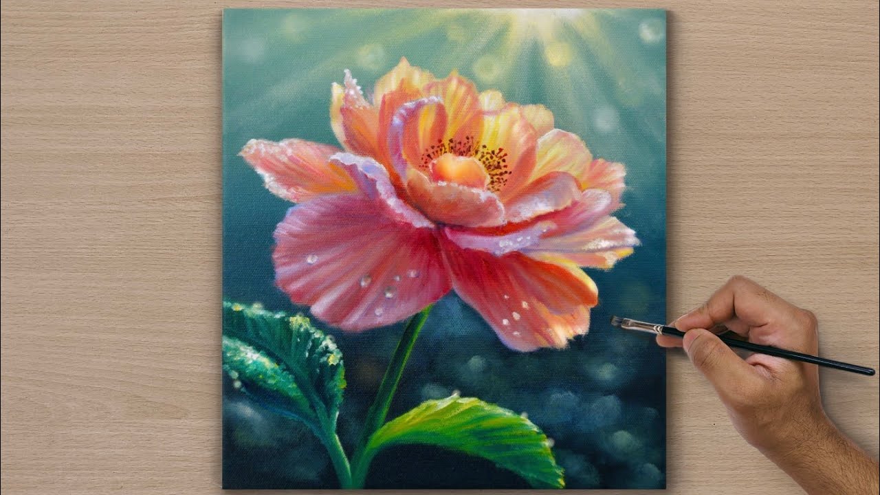 Painting a Beautiful Flower in Acrylic/ Acrylic Painting for Beginners / STEP BY STEP Tutorial 