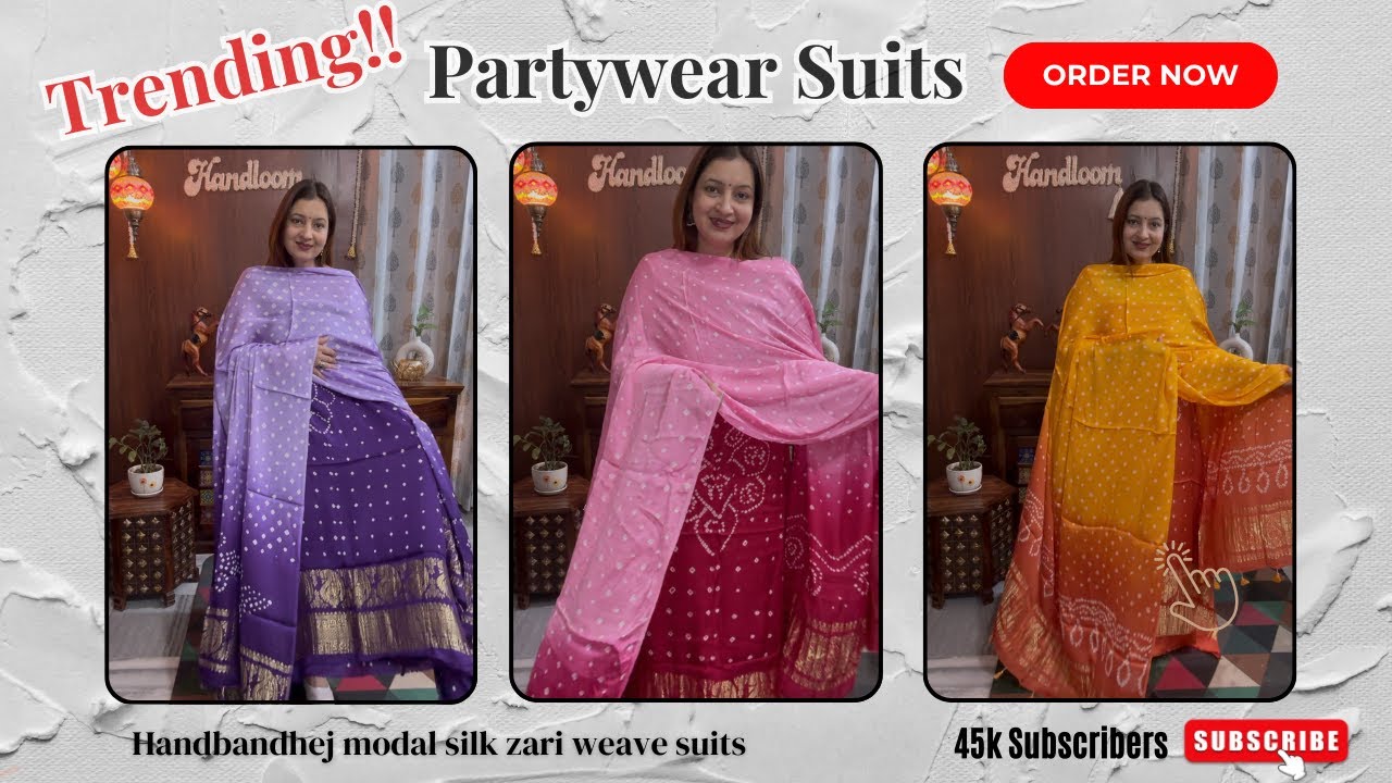 2/5/25. HANDBANDEJ PREMIUM MODAL SILK NAKSHI WEAVE BOOTA SPECIAL PARTYWEAR SUITS. Limited edition