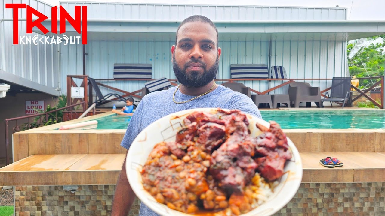 Stewed Chicken with lentils and rice pool side Cedros | Trinistyle Cooking
