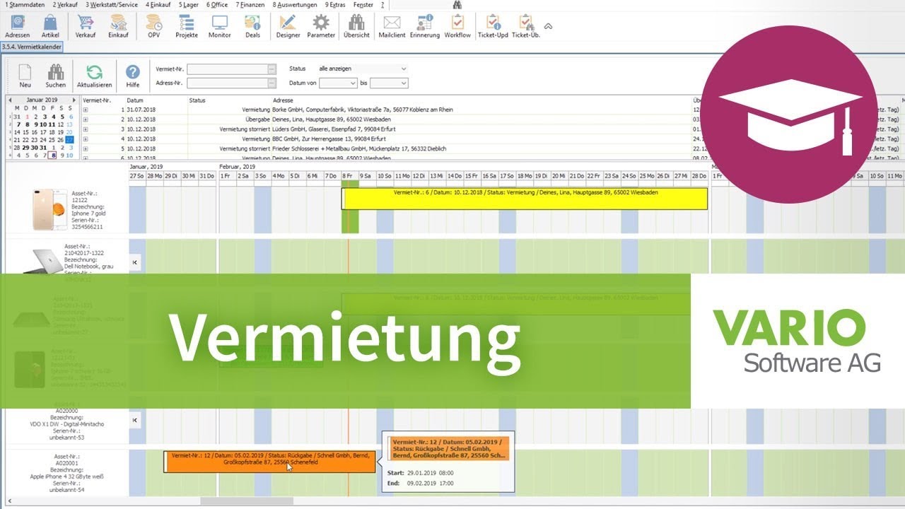 Vermietung: Vermietobjekte in der VARIO 8 Warenwirtschaft verwalten | Tutorial